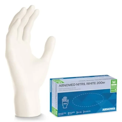 Image de ARNOMED gants jetables blancs, 200 pièces/boîte, nitrile taille M, non poudrés &amp; sans latex, jetables, disponibles en tailles S, L XL