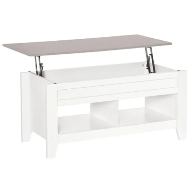 Image de HOMCOM Table Basse relevable 2 niches et Coffre en Bois Blanc