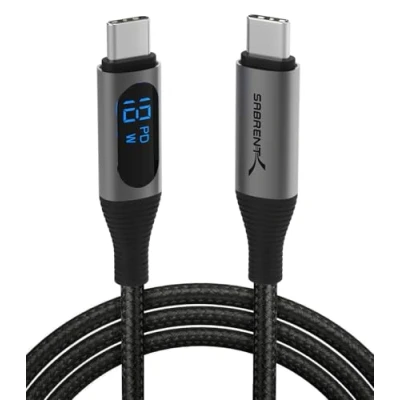 Image de SABRENT Câble de charge USB C vers avec affichage intelligent, 2M/6.6FT long, puce E Marker, 100W et vitesses transfert 480Mbps, pour smartphones, tablettes (CB C2C2)