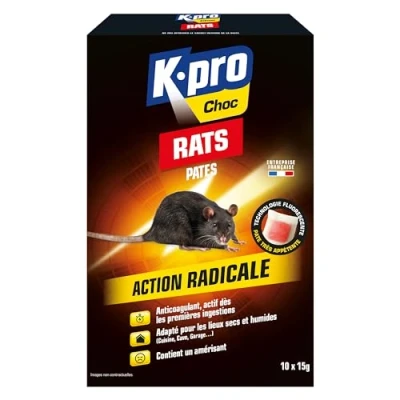 Image de K.PRO Choc Pâte Anti Rats Action Radicale Contient un Amérisant pour une Utilisation Sûre Prêt à l&#039;Emploi Idéal dans les Lieux Secs et Humides Technique Professionnelle 150g