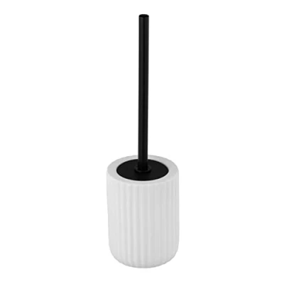 Image de WENKO Porte Brosse WC Belluno, en Céramique avec tête de Noire remplaçable Ø7,5 cm, Surface agrippante Soft Touch, Ø 11,5x42 Blanc