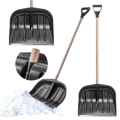 Image de KADAX Pelle à neige en plastique avec poignée ergonomique D Largeur de la lame : 45 cm, manche bois, débarqueuse, déneigeuse (noir)