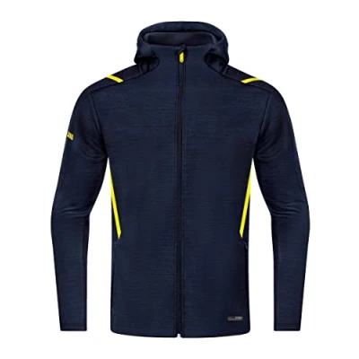 Image de JAKO Veste Décontractée Challenge Avec Capuche, Mixte Enfant, Marine Chiné/Jaune Fluo, 152