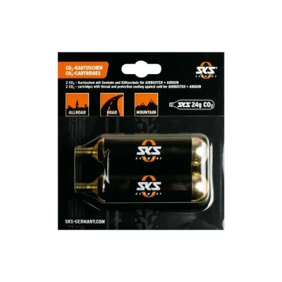 Image de SKS GERMANY CARTOUCHES CO2 24 G AVEC FILETS SET de 2 A AIR, Accessoires pour vélo (convient aux pneus VTT, course ou trekking, filetage et protection contre le froid), Noir