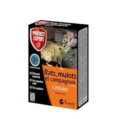 Image de PROTECT EXPERT RAMUCAM150 Anti Rats, Mulots &amp; campagnols 6 sachets de céréales Lieux Secs 125g Efficacité Maximale Une Ingestion Suffit Très Appétent