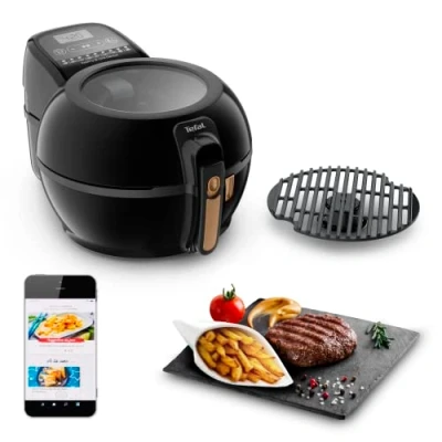 Image de Tefal Actifry &amp; Grill Genius Friteuse sans huile, Fonction grill, 9 menus automatiques, Grille incluse, Livre de recettes numérique, Fabriqué en France, air fryer FZ775810, Noir