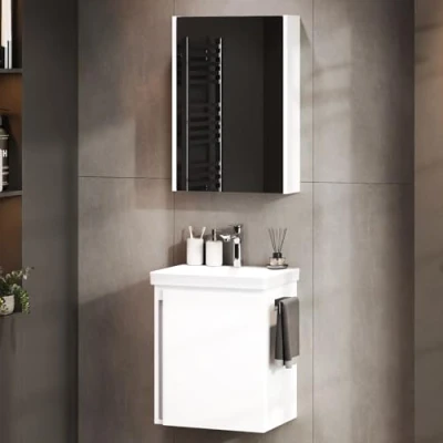 Image de Planetmöbel Ensemble Meuble de Salle Bain lavabo + Miroir 50cm pour WC (Blanc)