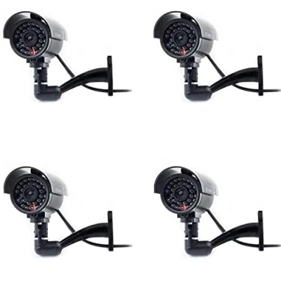 Image de Digicharge Lot de 4 Caméras Factice Fausse Dummy Caméra CCTV Sécurité Surveillance Camera Extérieur avec Rouge LED Noir