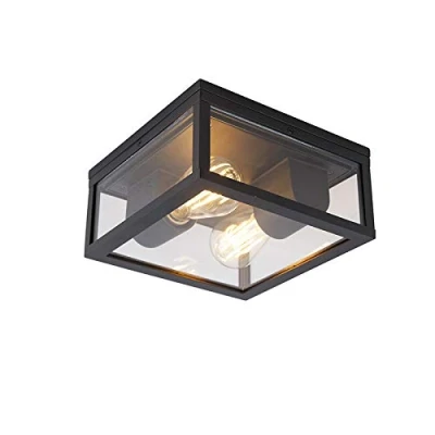 Image de QAZQA charlois Plafonnier 2 lumière L 24 cm Noir Design éclairage extérieur Salle de bains