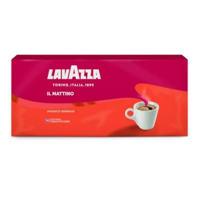 Image de Lavazza Il Mattino, Café Moulu, Idéal pour la Machine Filtre ou Manuelle, avec Notes Aromatiques de Fruits Secs, un Espresso au Goût Intense et Velouté, Robusta, Intensité 10/10, 4x250g