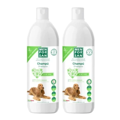 Image de MENFORSAN Aloe Vera Lot de 2 shampoings pour Chien Vert 1 l