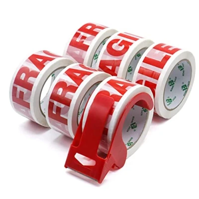 Image de BOMEI PACK FRAGILE 48 mm x 66 m ruban adhésif d&#039;emballage pour colis et boîtes, Rouleau adhesif distributeur 6 rouleaux