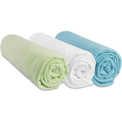 Image de Easy Dort Lot de 3 Draps Housse 60x120 cm Lit Bébé, Berceau, Parapluie 100% Coton Jersey Anis Blanc Turquoise Extensible Sommeil sain Oeko Tex Fabriqué en Europe