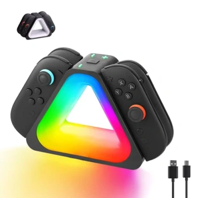 Image de Dock de Charge pour Switch 2,4 en 1 Nintndos 2 Station avec 7 Couleurs lumières RVB,Charge Rapide USB C PD câble,Charges 4 contrôleurs Joy Cons,Design Voyage Portable