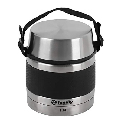 Image de family Thermos isotherme en acier inoxydable pour solides et liquides avec récipient intérieur soupes, sauces ou salades (noir, 1 l)
