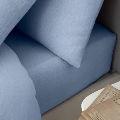 Image de Catherine Lansfield Drap Housse en Coton brossé pour lit Simple Bleu