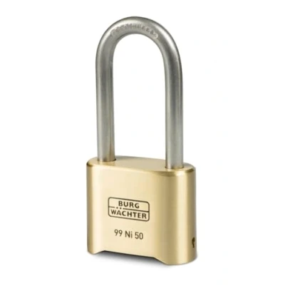Image de BURG WÄCHTER, Cadenas à Combinaison Variable, 4 rouleaux numerotés, 1 Clé Incluse, Laiton, N 99 Ni 50 HB 65 SB