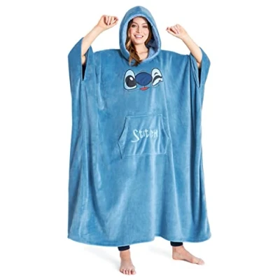 Image de Disney Sweats à Capuche Femme, Pull Plaid Femme Stitch, Sweat Oversize en Polaire, Chaud Hiver Taille Unique (Bleu Long, Unique)