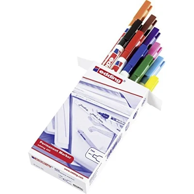 Image de edding 400 Marqueur permanent multicolor 10 stylos pointe ronde fine 1 mm sèche vite, résiste à l&#039;eau et aux frottements pour carton, plastique, bois, métal, verre
