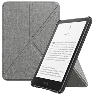Image de Moko Coque pour New 7&quot; Kindle Paperwhite (12th Generation 2024) et Colorsoft Signature Edition 2024, Verticale en Origami avec Couverture Arrière Magnétique Ordinateur, Denim Gris