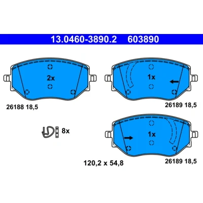 Image de ATE 13.0460 3890.2 Jeu de plaquettes frein non préparé pour indicateur d&#039;usure, contact signal d&#039;usure exclu avec accessoires