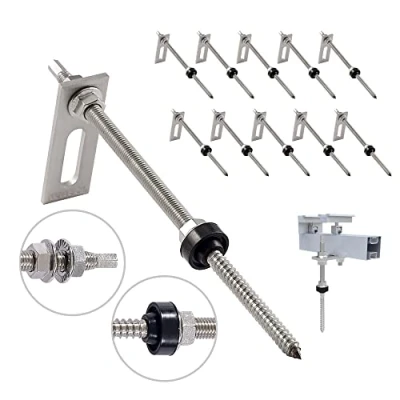 Image de NuaSol Lot de 10 Vis à double filetage avec tôle d&#039;adaptation M10 x 250 mm en acier inoxydable Inox Fixation Panneau Solaire