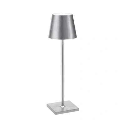 Image de Zafferano, Lampe Poldina Pro avec Feuille d&#039;Argent, de Table Rechargeable et Sans Fil Contrôle Tactile, Utilisable comme d&#039;Intérieur, Dimmer 2200 3000 K, Hauteur 38 cm