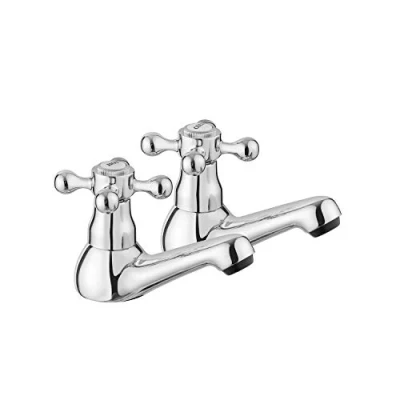 Image de JASSFERRY Lot de 2 robinets lavabo pour salle bain, mitigeurs lavabo, avec poignée en croix Chromé poli