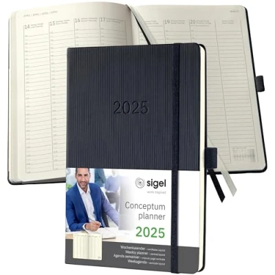 Image de SIGEL C2519 Agenda semainier 2025, vertical, A5, couverture rigide, noir Conceptum