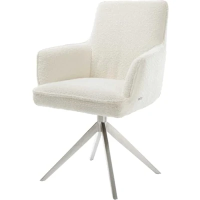 Image de Chaise pivotante Heira Flex avec accoudoirs bouclé blanc pied croisé large acier inoxydable brossé pivotement sur 360 fonction bascule ressorts ensachés