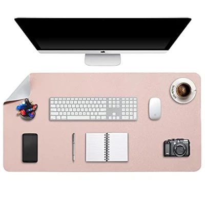 Image de DOBAOJIA Tapis de Souris Grand, sous Main Bureau XXL, Mouse Pad Mat Prolongé, Portable, Tableau d&#039;Écriture, Buvard Bureau, Double Face Usage en Cuir PU Étanche 90 x 43cm(Rose/Argent)