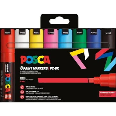 Image de Uni Ball 182658 POSCA Marker Set, 8 stylos acryliques PC 8K, marqueur permanent mm pointe biseautée