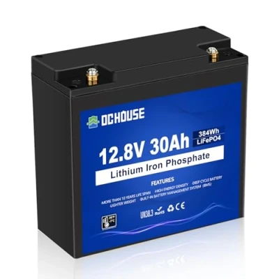 Image de DCHOUSE Batterie au Lithium Rechargeable à Cycle Profond LiFePO4 12V 30Ah avec Plus de 4000 Cycles Profonds et Protection BMS pour tondeuses Gazon, Panneaux solaires, Bateaux Moteur, Camping
