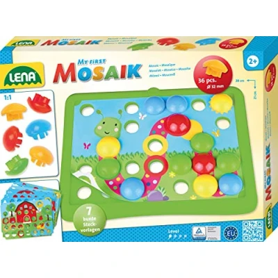 Image de Lena X Animal Ma première Nature, 36 fiches, tesselles de Ø 32 mm, mosaïque avec 7 modèles, Jeu d&#039;emboîtement pour Enfants à partir 2 Ans, 35632, Multicolore
