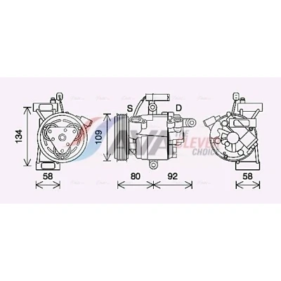 Image de AVA COOLING SYSTEMS TOAK734 compresseur De Climatisation DKV09Z 12V PAG 46 R1234yf avec huile PEUGEOT: 108 3/5 portes