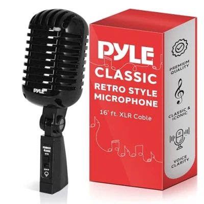 Image de Pyle Microphone Vocal Dynamique rétro Classique, unidirectionnel cardioïde de Style Vintage livré avec câble XLR, Compatible Tous Les Supports universels, pour Performances,Enregistrement Studio