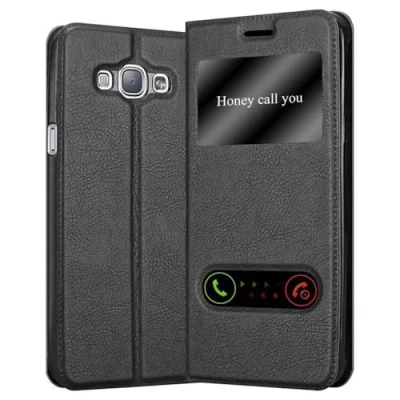 Image de cadorabo Coque pour Samsung Galaxy A8 2015 en Noir COMÈTE Housse Protection avec Stand Horizontal et Deux Fenêtres Portefeuille Etui Poche Folio Case Cover