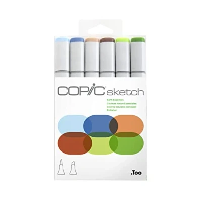 Image de COPIC Sketch Set « Earth Essentials », 6 Twin Marker avec une pointe moyenne et brosse