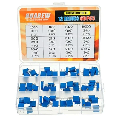 Image de HUAREW 12 valeurs 60 pièces 3296W potentiomètre de tondeuse multitours 100 500 K Ohm bleu 3296 Kit classification résistance Variable réglage supérieur