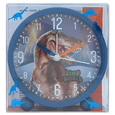 Image de Depesche 12155 Dino World Réveil pour Enfants en Bleu avec Motif de Chien et modèle, Horloge silencieuse Fonction lumière, Pile Incluse, Multicoloured