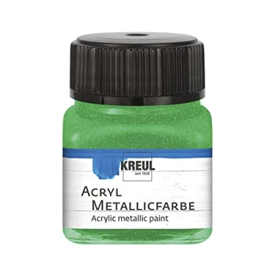 Image de Kreul 77277 peinture acrylique Métallique, 20 ml verre vert, glamour à effet métallique base d&#039;eau, couvrante et crémeuse, séchage rapide résistance l&#039;eau