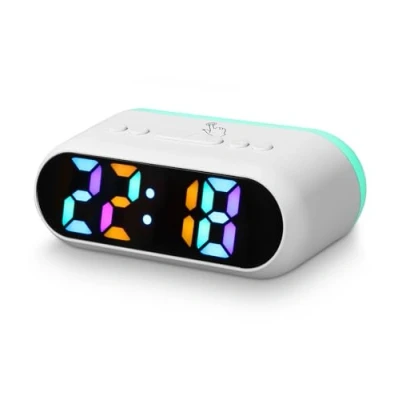 Image de SOBEAU réveil numérique, RVB coloré, numérique avec double alarme, snooze, veilleuse colorée, intensité variable, 7 sons de réveil, pour enfants, filles, garçons table chevet