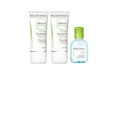 Image de Bioderma Sebium Mat Control + H2O Lisse &amp; Matifie Anti brillance et Supprime les Effets Luisants Visage Peau Mixtes Grasses Lot de 2x40mL 1x100mL