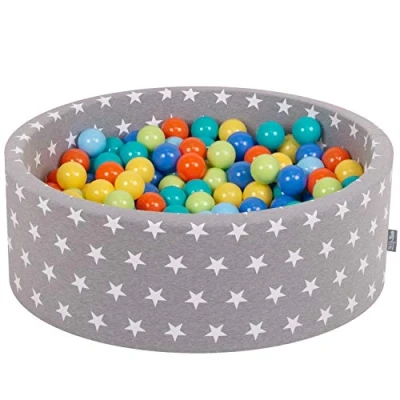 Image de KiddyMoon 90X30cm/200 Balles ∅ 7Cm Piscine À pour Bébé Rond Fabriqué en UE, Ét Blanc Gris:Vert Cl/Orang/Turq/Bleu/Babybl/Jaun