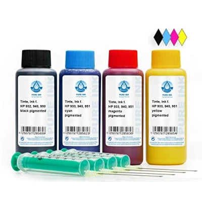 Image de Octopus Encre pour imprimante Pure Ink 4X 100 ML CMYK, de Recharge Compatible Cartouche HP 932, 933, 940, 950, 951 Kit avec Accessoires et Instructions