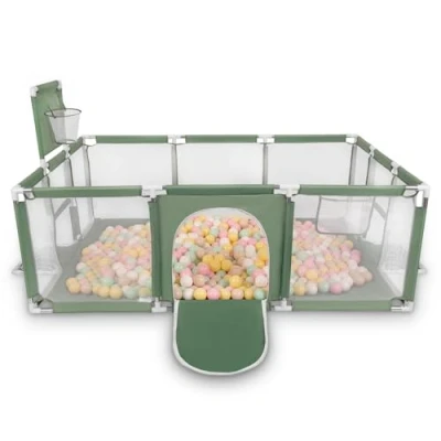 Image de Selonis Parc Bébé Avec 100 Balles Plastiques Aire De Jeu Pliable Basket Football, Vert : Beige Pastel/Jaune Pastel/Blanc/Menthe/Rose Poudré