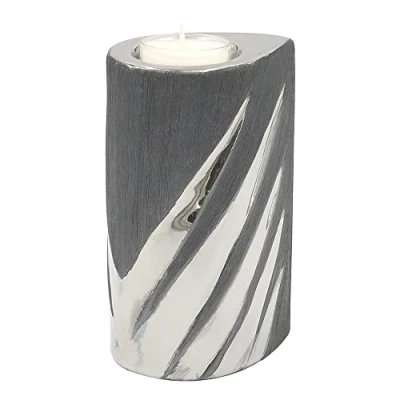 Image de Dekohelden24 Photophore Moderne en céramique Gris argenté Dimensions (L x l h) : Environ 7 9 14 cm 213310 Bougeoir