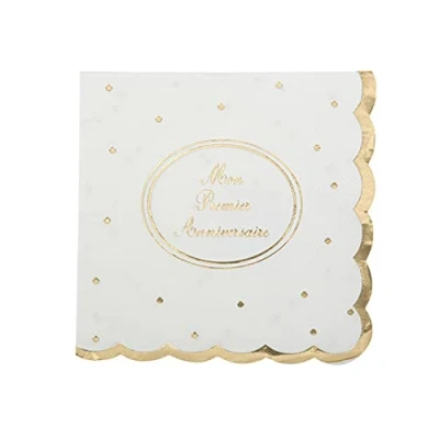 Image de 16 SERVIETTES DE TABLE JETABLE PAPIER 1ER ANNIVERSAIRE 33CM Blanc