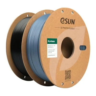 Image de eSUN PLA Filament 1.75mm, Basic Précision Dimensionnelle +/ 0.05mm, 1KG par Bobine, 2 Bobines pour 3D Imprimantes,Gris et Noir