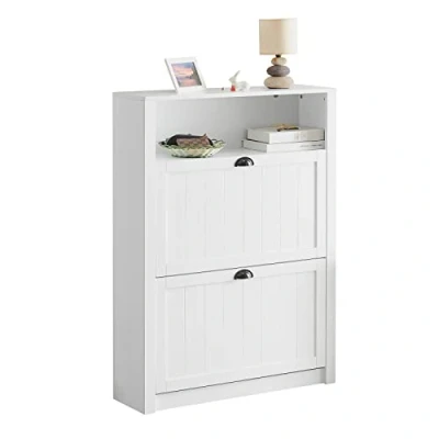 Image de SoBuy Meuble de Rangement à Chaussures Armoire Commode 2 abattants et Compartiment supplémentaire 80x24x110 cm, FSR87 W